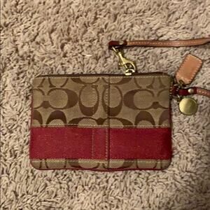 Y2K Vintage Coach Monogram Wristlet in Tan and Red